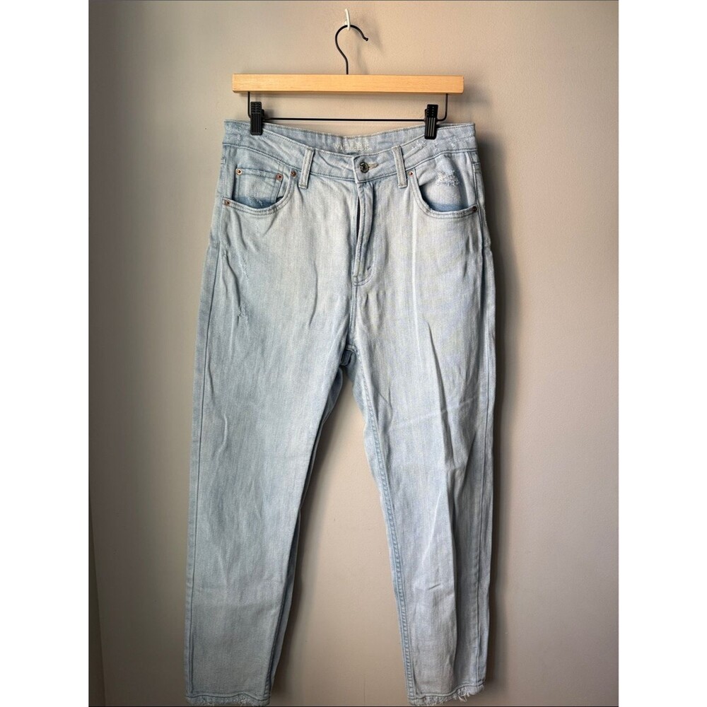 Wild Fable High Rise Mom Jeans Light Wash Distressed Tapered Denim